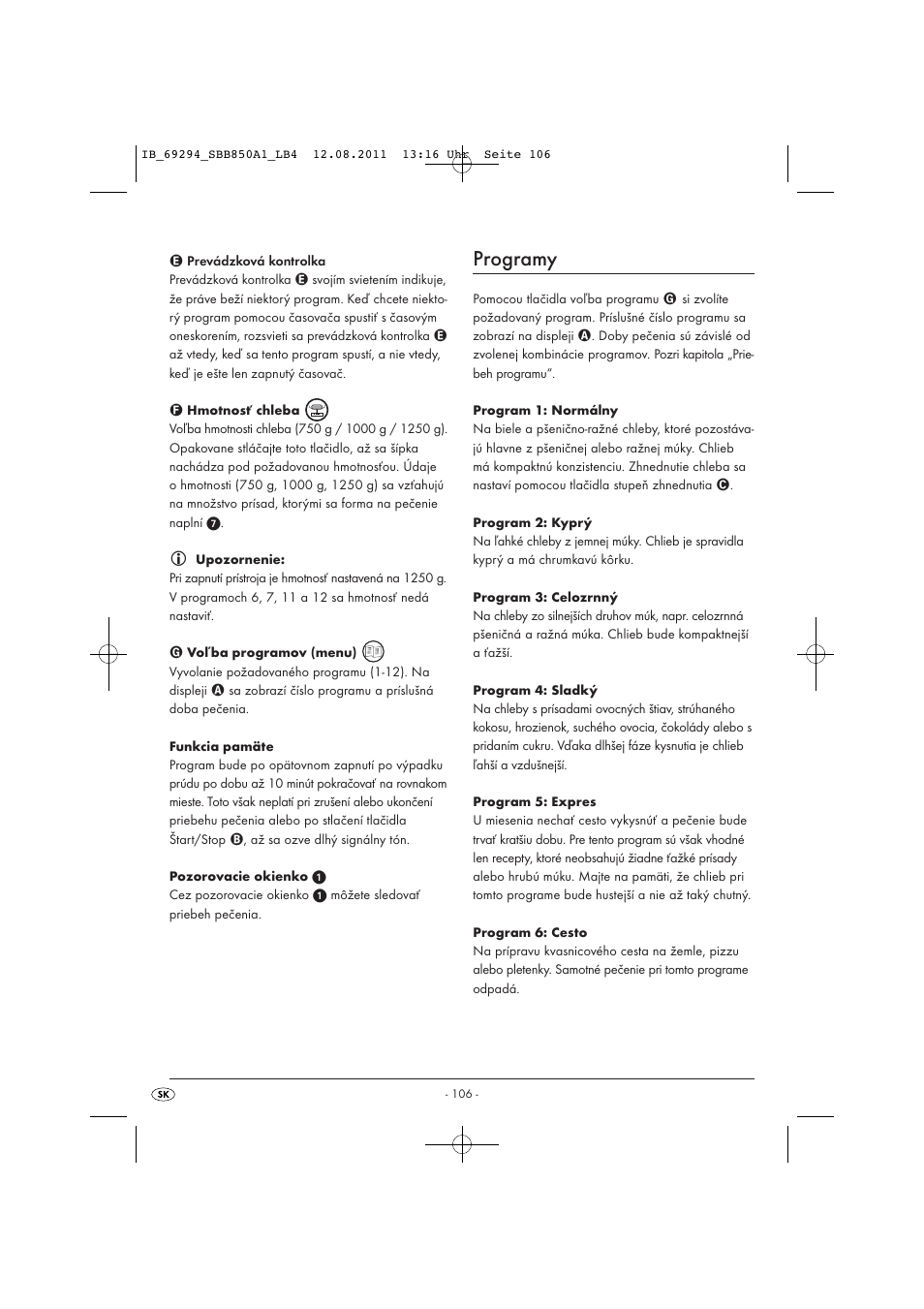 Programy | Silvercrest SBB 850 A1 User Manual | Page 108 / 146