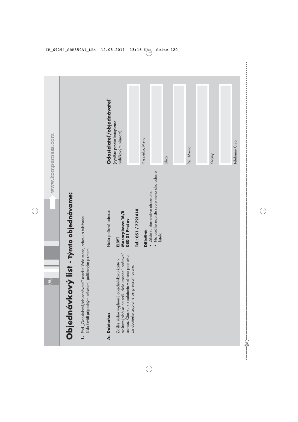 Objednávk o vý lis t, Týmt o objednáv ame | Silvercrest SBB 850 A1 User Manual | Page 122 / 146