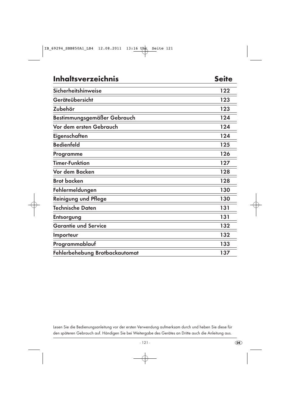 Inhaltsverzeichnis seite | Silvercrest SBB 850 A1 User Manual | Page 123 / 146