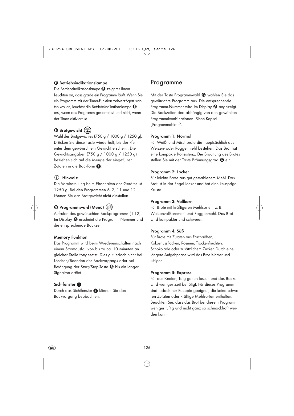 Programme | Silvercrest SBB 850 A1 User Manual | Page 128 / 146