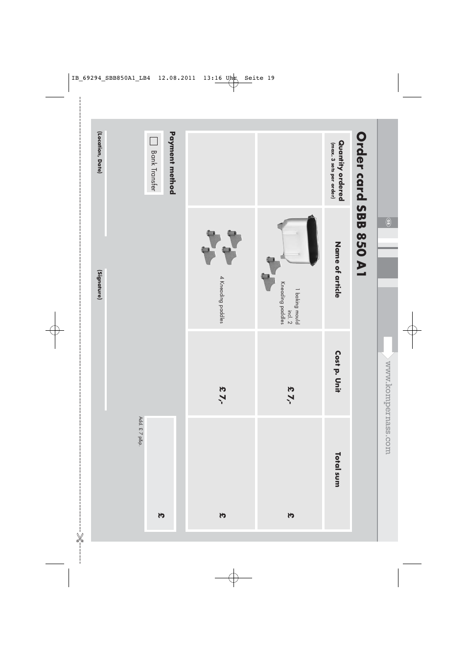 Or der car d sbb 850 a1 | Silvercrest SBB 850 A1 User Manual | Page 21 / 146