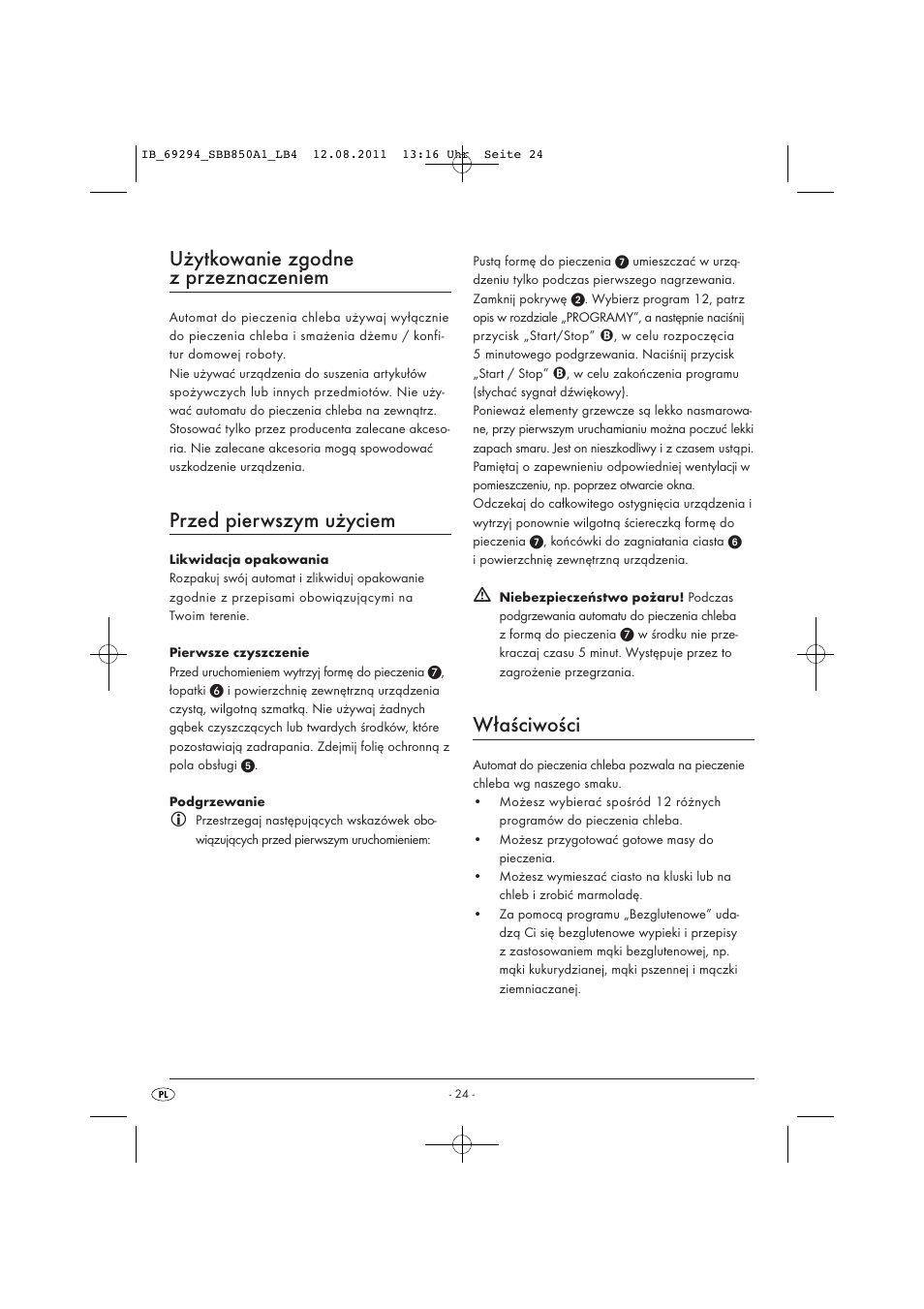 Użytkowanie zgodne z przeznaczeniem, Przed pierwszym użyciem, Właściwości | Silvercrest SBB 850 A1 User Manual | Page 26 / 146