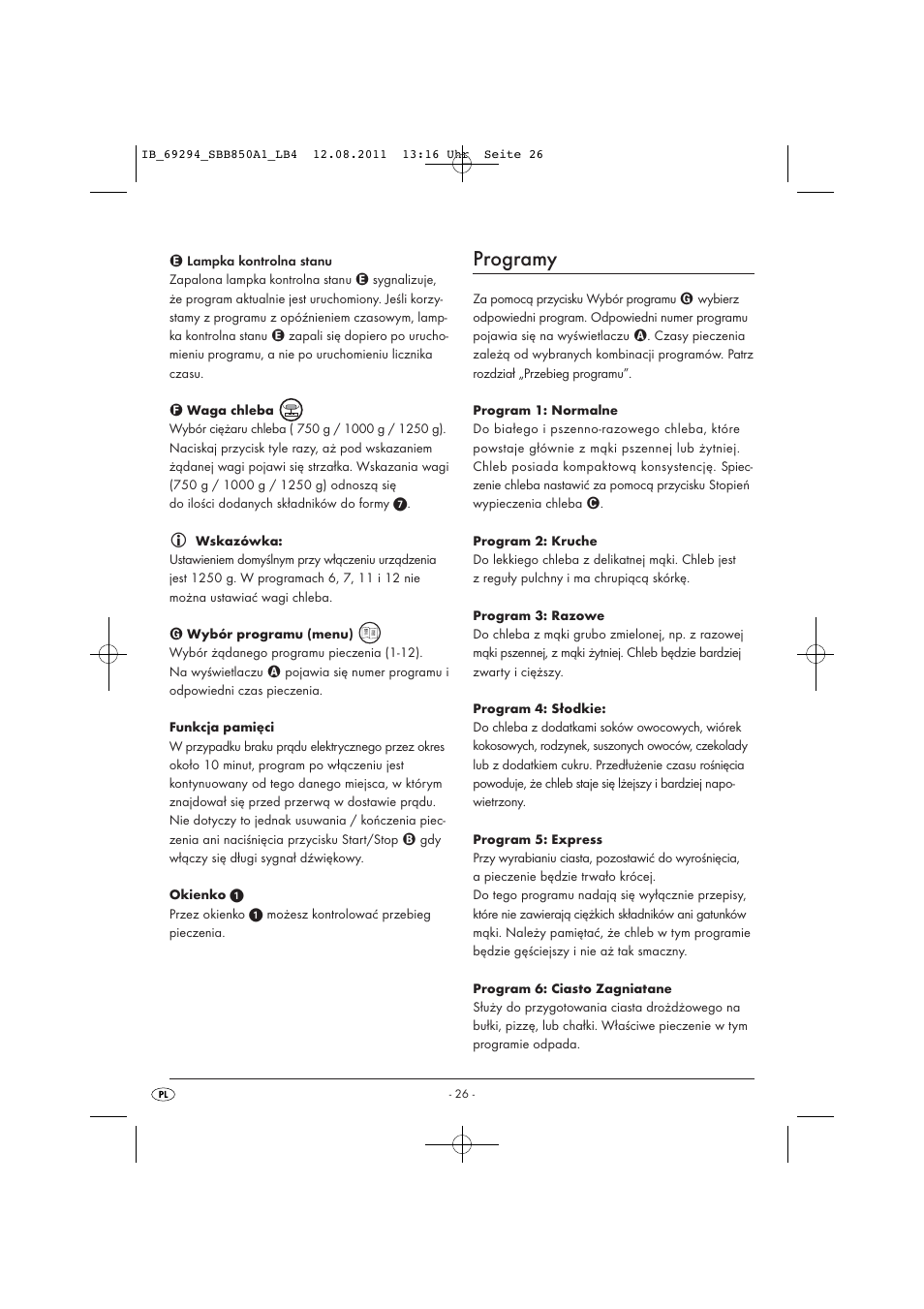 Programy | Silvercrest SBB 850 A1 User Manual | Page 28 / 146