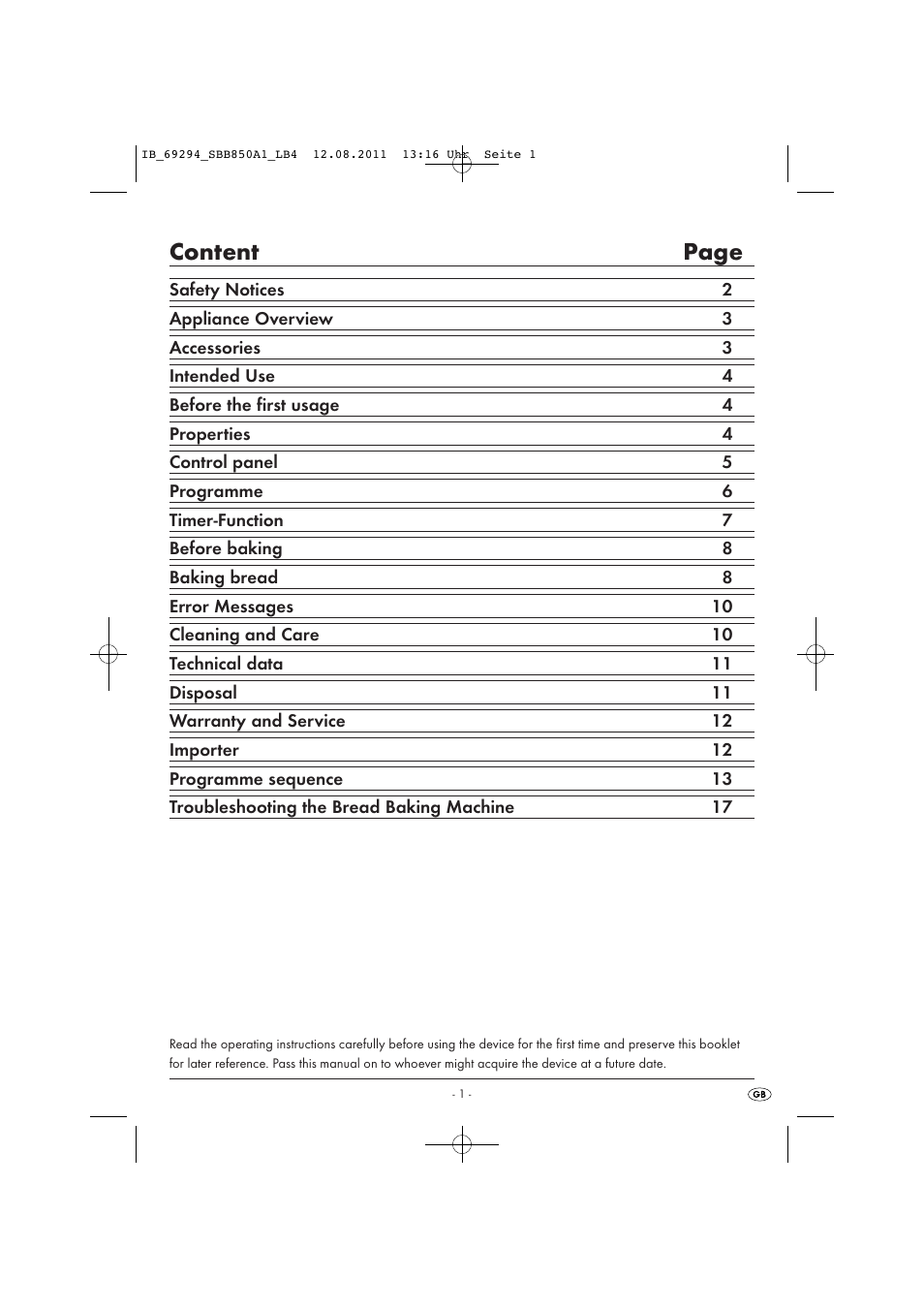 Content page | Silvercrest SBB 850 A1 User Manual | Page 3 / 146