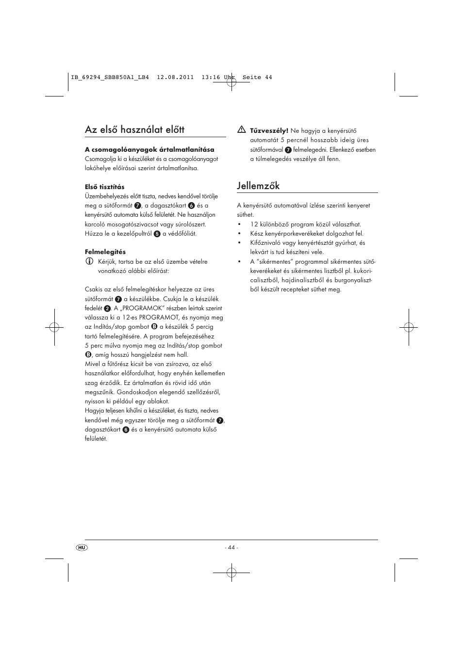 Az első használat előtt, Jellemzők | Silvercrest SBB 850 A1 User Manual | Page 46 / 146