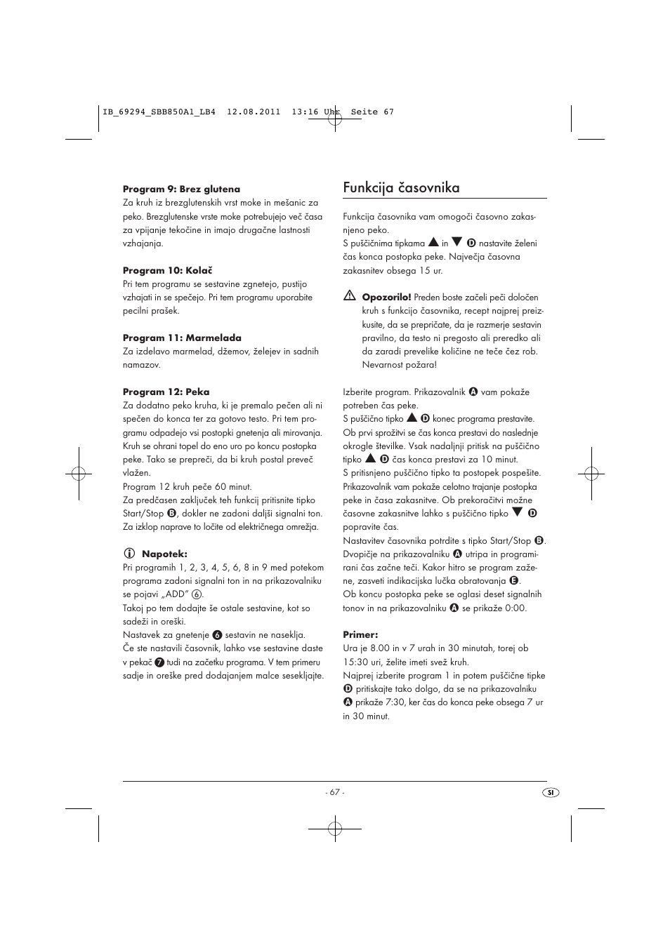 Funkcija časovnika | Silvercrest SBB 850 A1 User Manual | Page 69 / 146