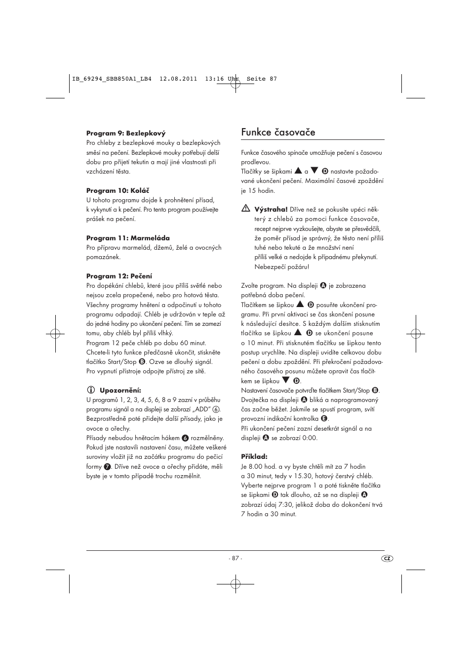 Funkce časovače | Silvercrest SBB 850 A1 User Manual | Page 89 / 146