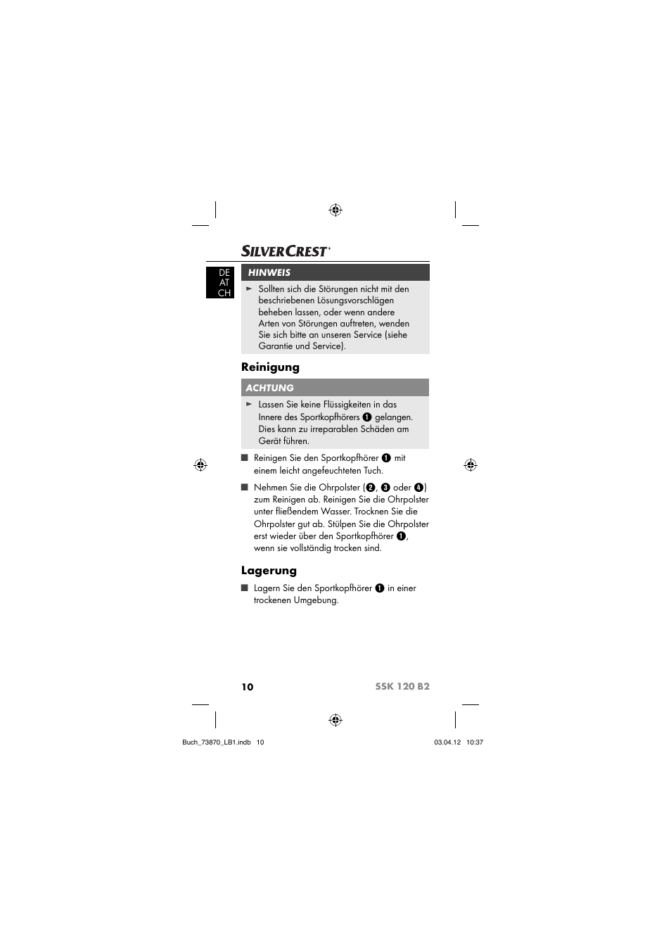 Reinigung, Lagerung | Silvercrest SSK 120 B2 User Manual | Page 13 / 73