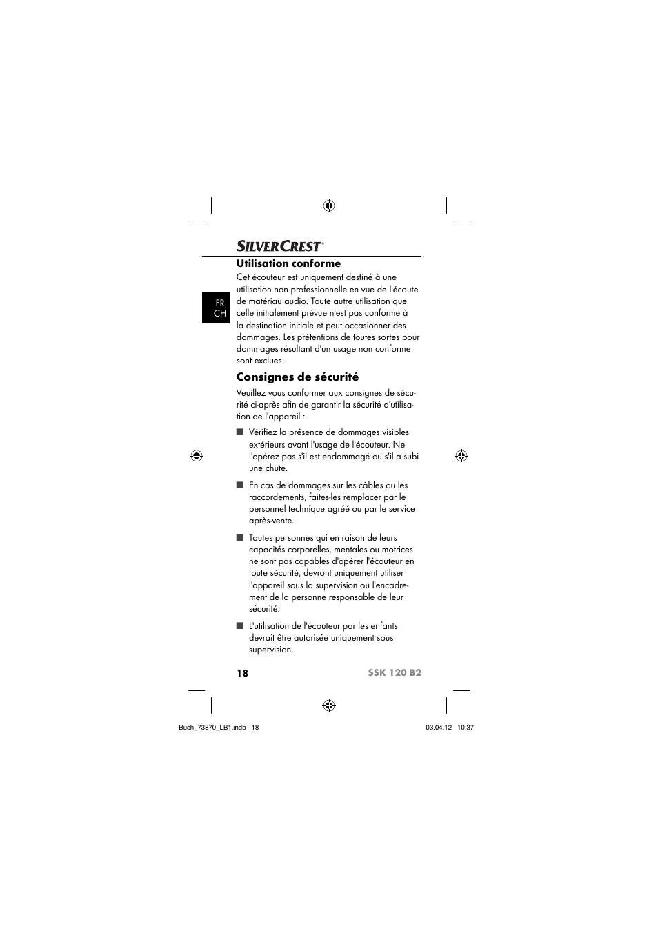 Consignes de sécurité, Utilisation conforme | Silvercrest SSK 120 B2 User Manual | Page 21 / 73
