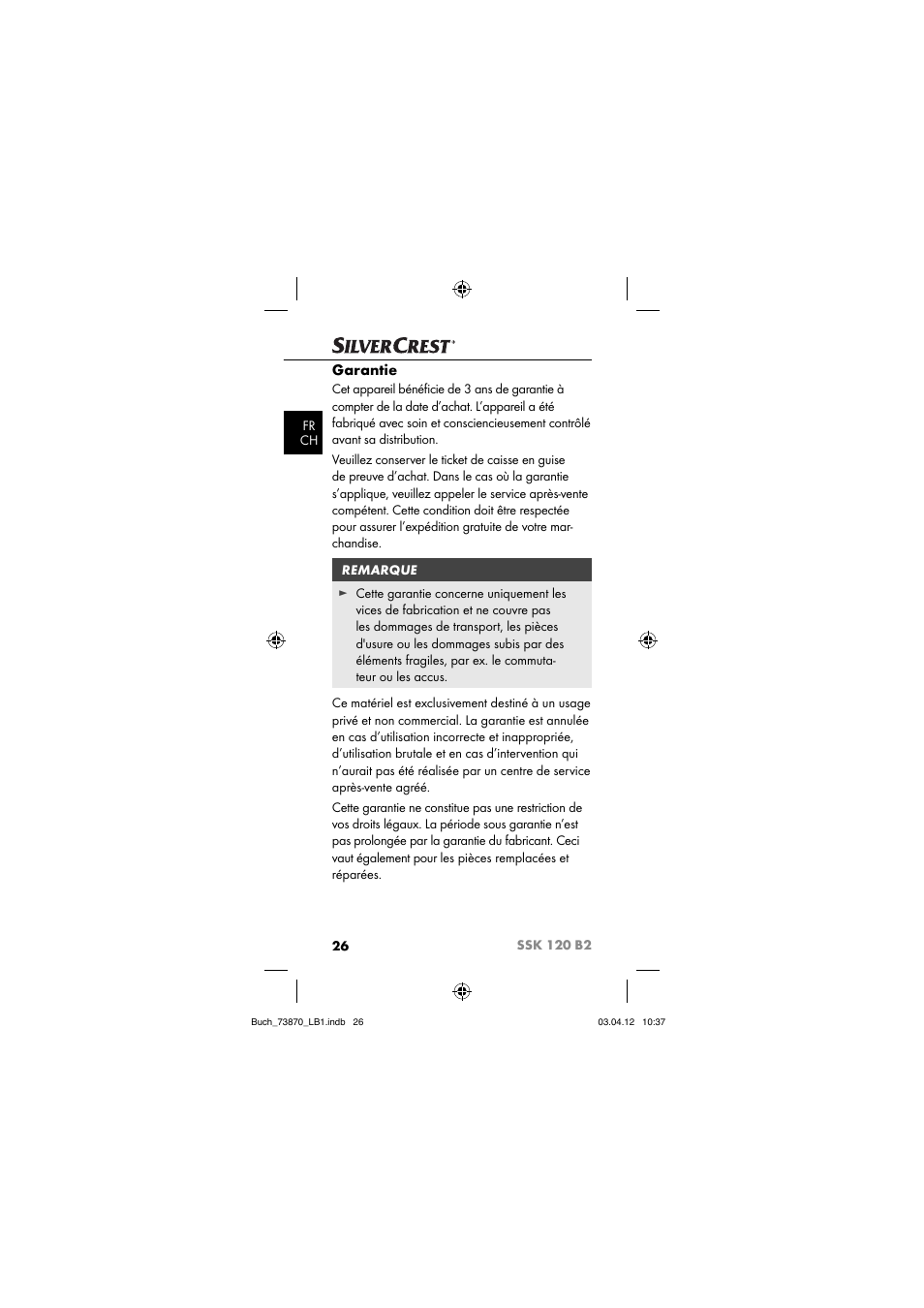 Garantie | Silvercrest SSK 120 B2 User Manual | Page 29 / 73