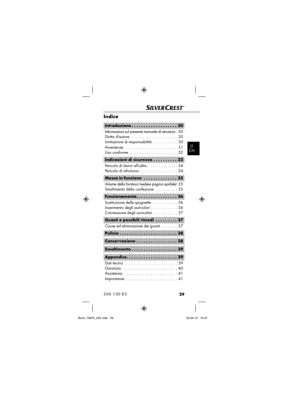 Indice | Silvercrest SSK 120 B2 User Manual | Page 32 / 73