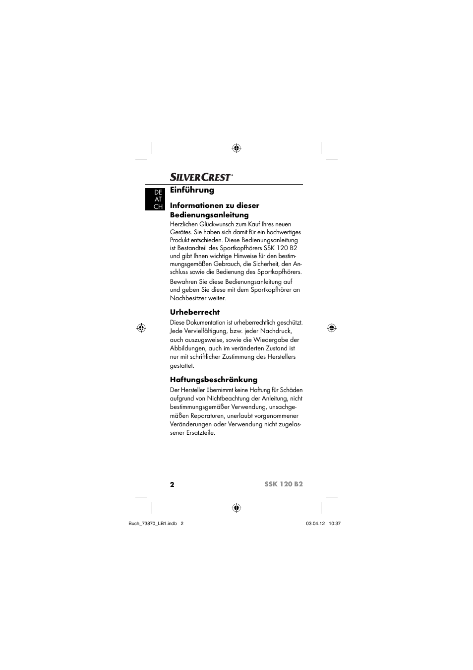 Einführung, Informationen zu dieser bedienungsanleitung, Urheberrecht | Haftungsbeschränkung | Silvercrest SSK 120 B2 User Manual | Page 5 / 73