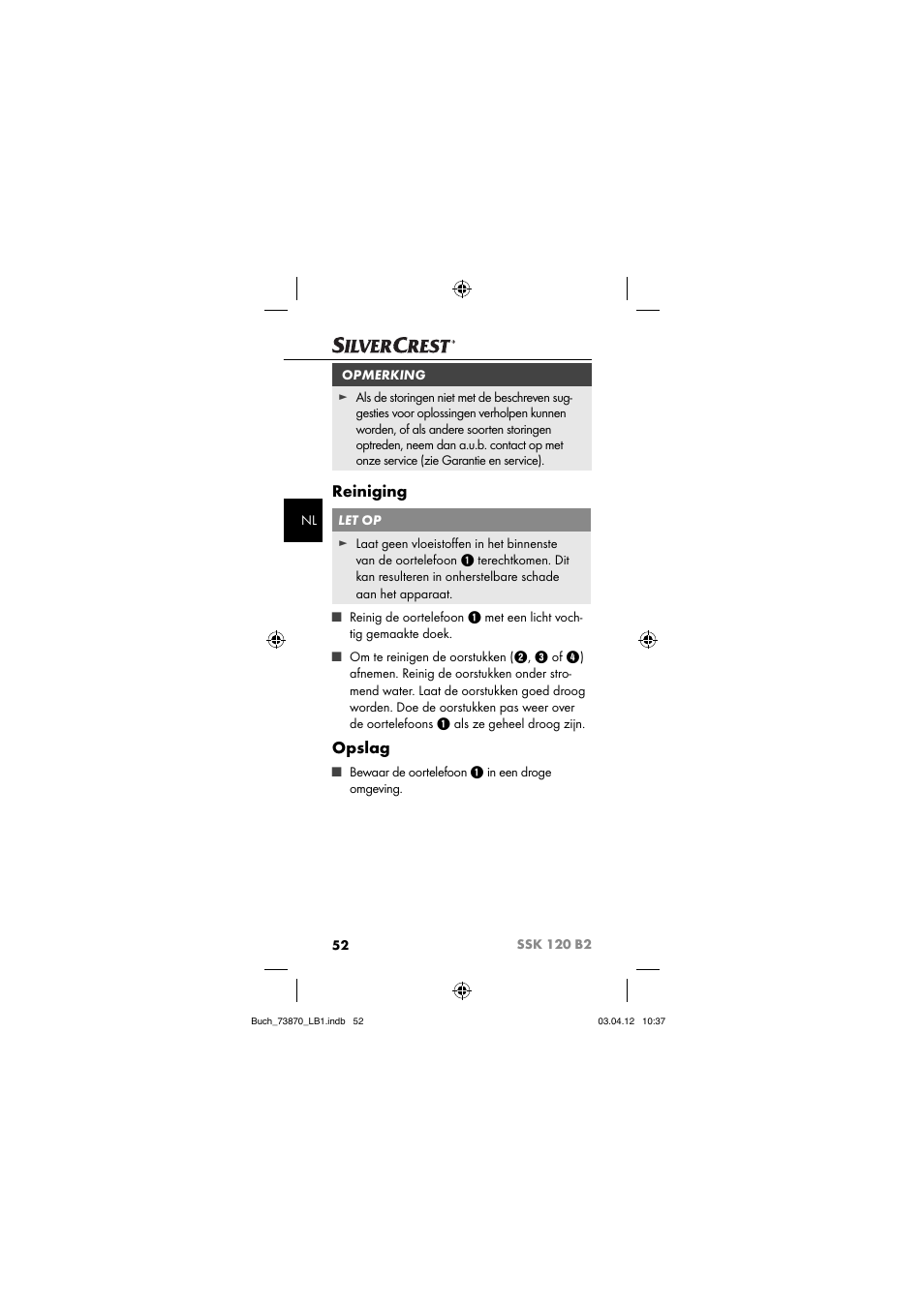 Reiniging, Opslag | Silvercrest SSK 120 B2 User Manual | Page 55 / 73