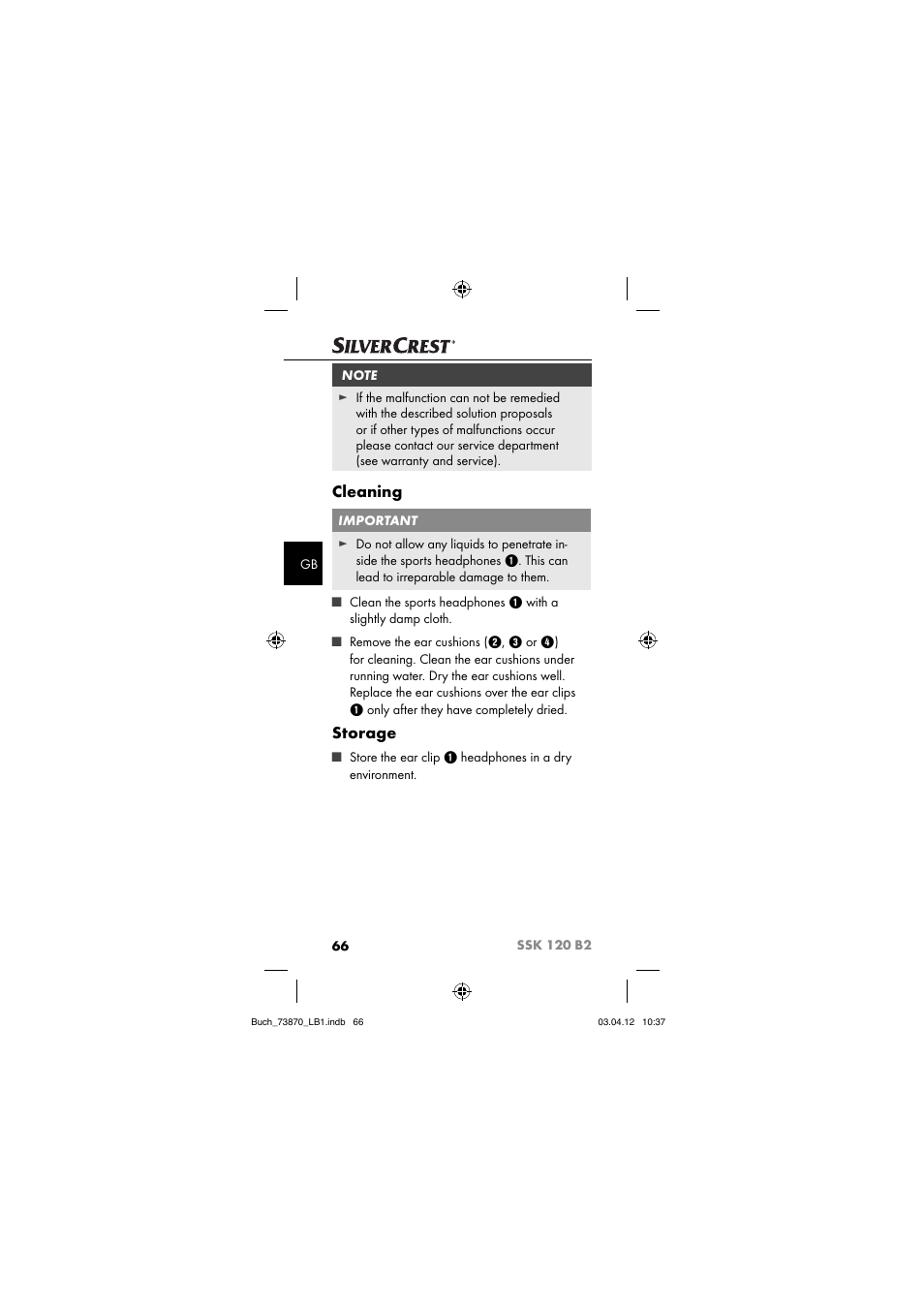 Cleaning, Storage | Silvercrest SSK 120 B2 User Manual | Page 69 / 73