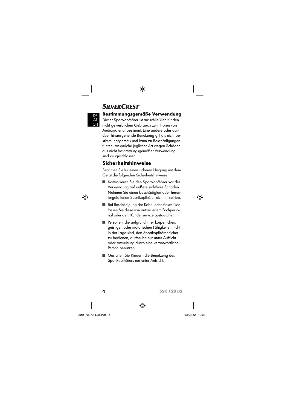 Sicherheitshinweise, Bestimmungsgemäße verwendung | Silvercrest SSK 120 B2 User Manual | Page 7 / 73