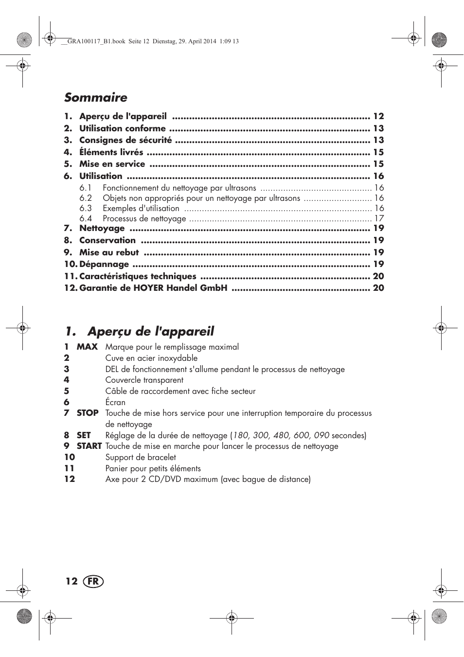 Sommaire, Aperçu de l'appareil | Silvercrest SUR 46 B1 User Manual | Page 14 / 46