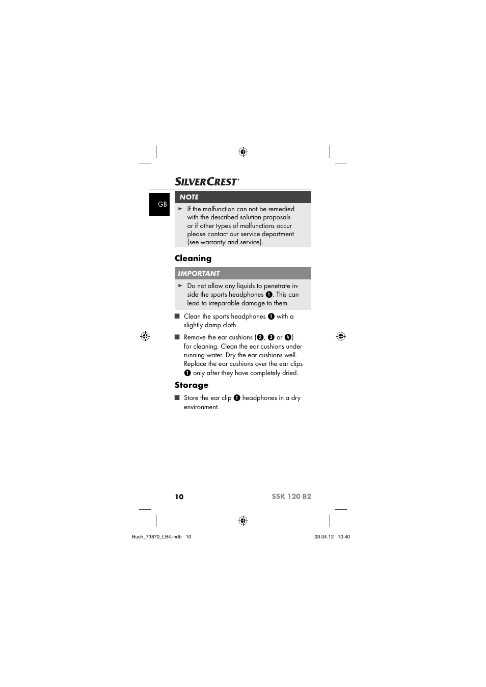 Cleaning, Storage | Silvercrest SSK 120 B2 User Manual | Page 13 / 59