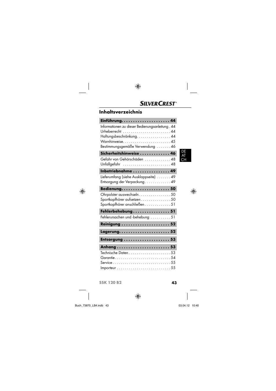 Silvercrest SSK 120 B2 User Manual | Page 46 / 59