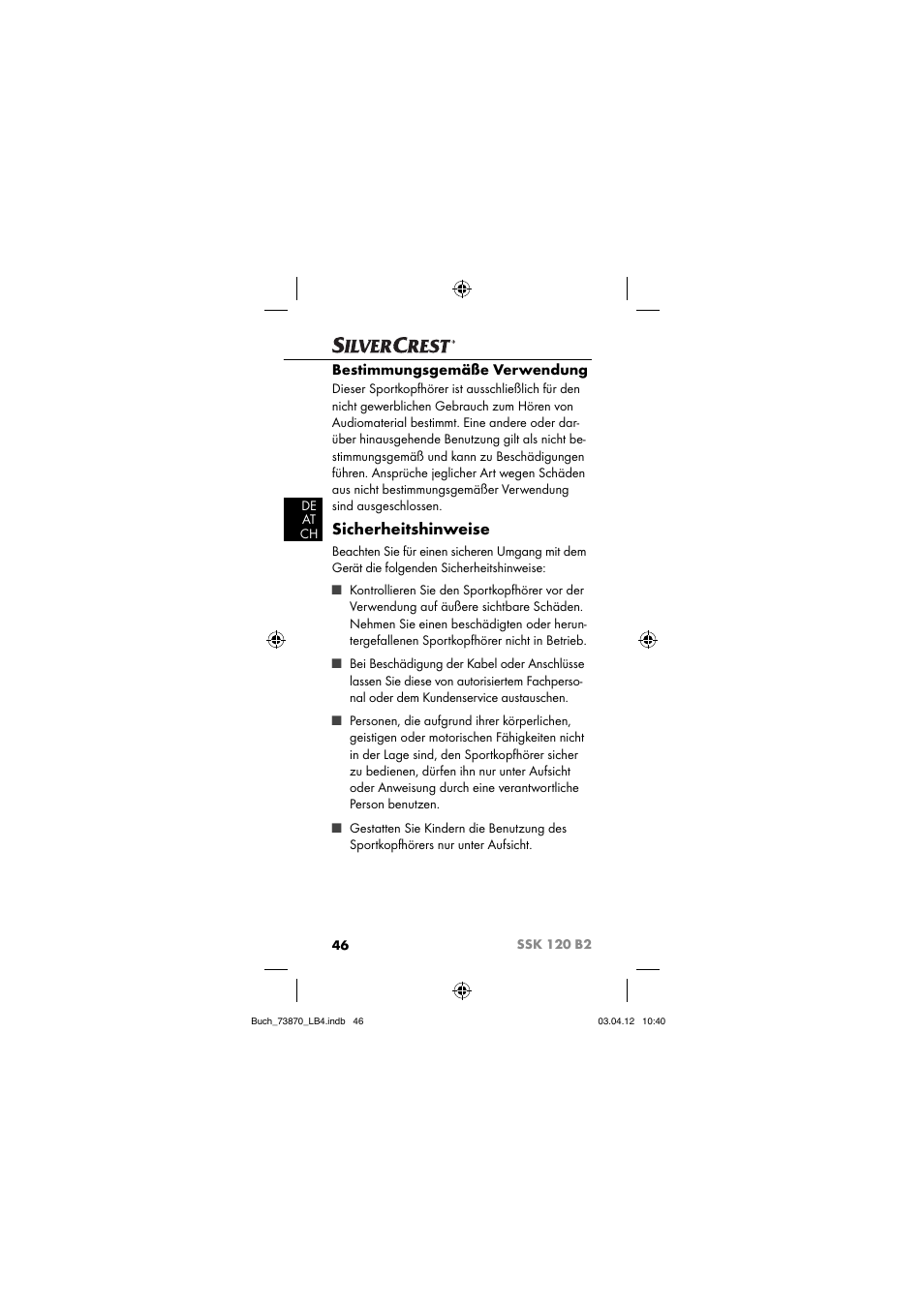 Sicherheitshinweise, Bestimmungsgemäße verwendung | Silvercrest SSK 120 B2 User Manual | Page 49 / 59