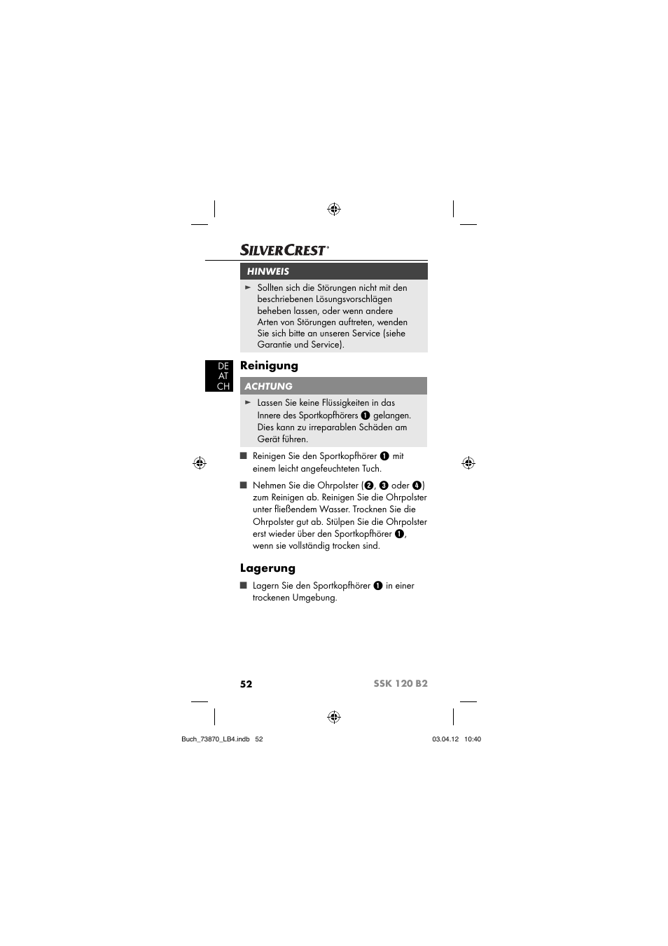 Reinigung, Lagerung | Silvercrest SSK 120 B2 User Manual | Page 55 / 59