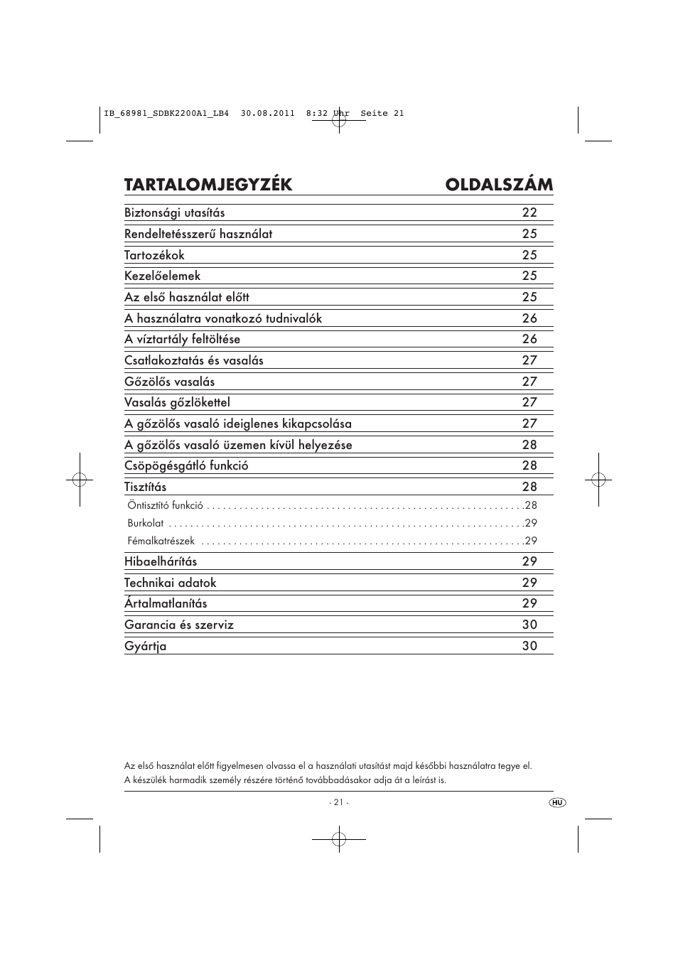 Tartalomjegyzék oldalszám | Silvercrest SDBK 2200 A1 User Manual | Page 23 / 72