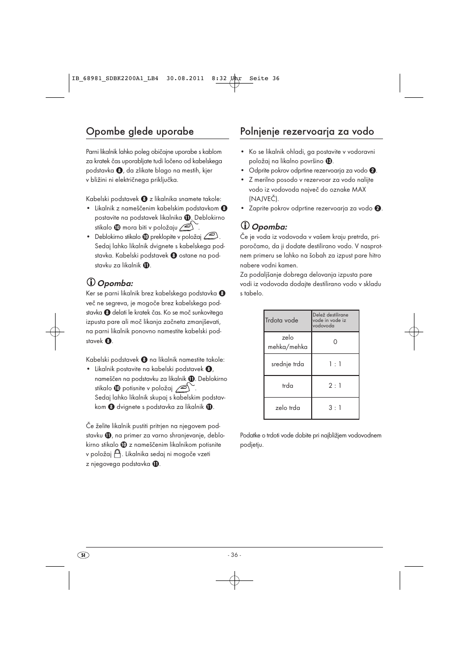 Opombe glede uporabe, Polnjenje rezervoarja za vodo, Opomba | Silvercrest SDBK 2200 A1 User Manual | Page 38 / 72