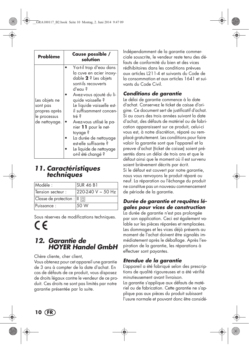 Caractéristiques techniques, Garantie de hoyer handel gmbh | Silvercrest SUR 46 B1 User Manual | Page 12 / 46