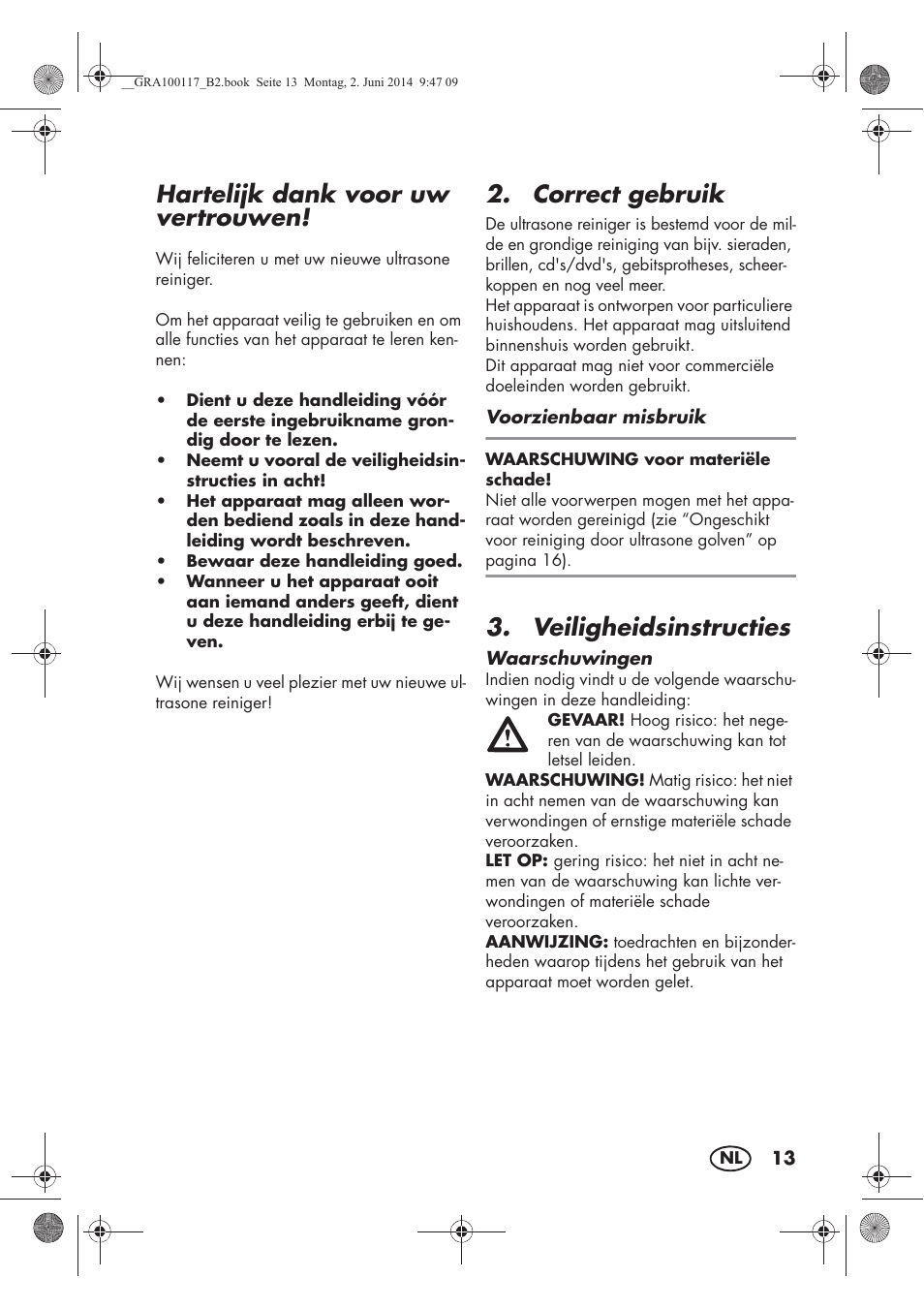 Hartelijk dank voor uw vertrouwen, Correct gebruik, Veiligheidsinstructies | Silvercrest SUR 46 B1 User Manual | Page 15 / 46