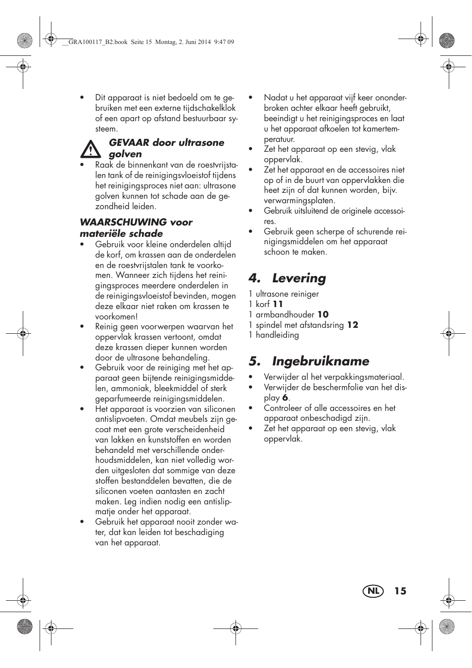 Levering, Ingebruikname | Silvercrest SUR 46 B1 User Manual | Page 17 / 46