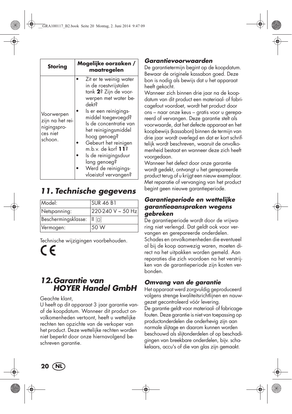 Technische gegevens, Garantie van hoyerhandel gmbh | Silvercrest SUR 46 B1 User Manual | Page 22 / 46