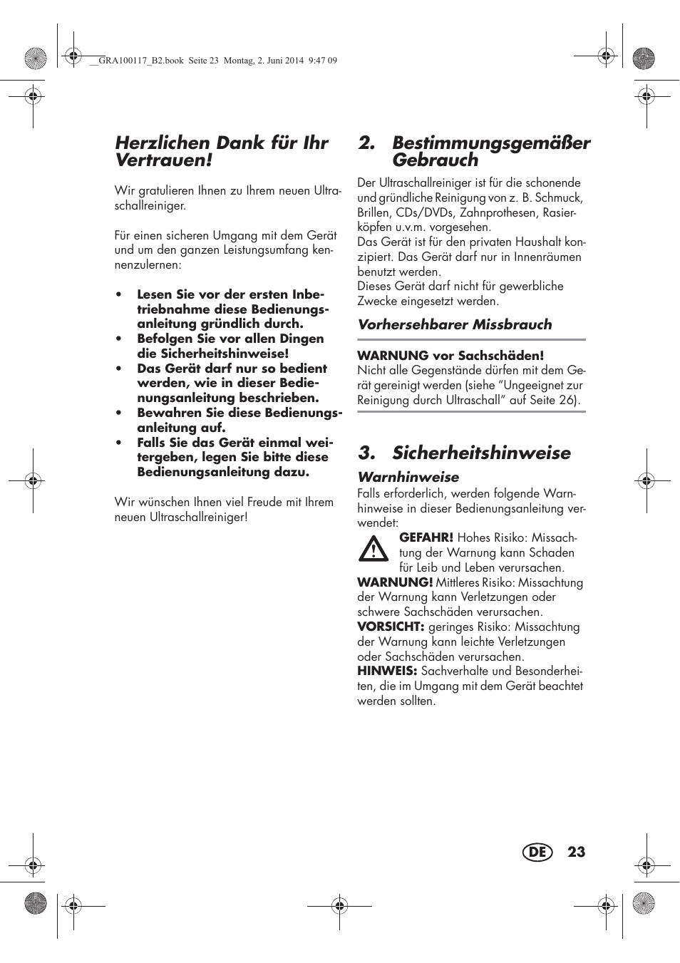 Herzlichen dank für ihr vertrauen, Bestimmungsgemäßer gebrauch, Sicherheitshinweise | Silvercrest SUR 46 B1 User Manual | Page 25 / 46