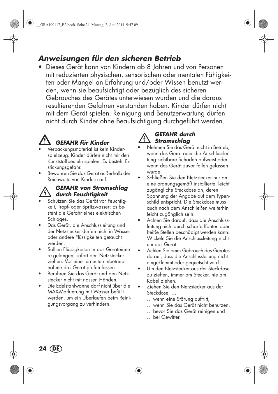 Anweisungen für den sicheren betrieb | Silvercrest SUR 46 B1 User Manual | Page 26 / 46