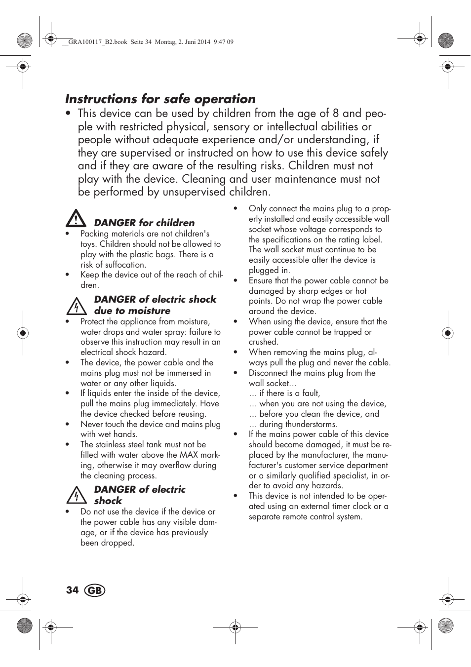 Instructions for safe operation | Silvercrest SUR 46 B1 User Manual | Page 36 / 46