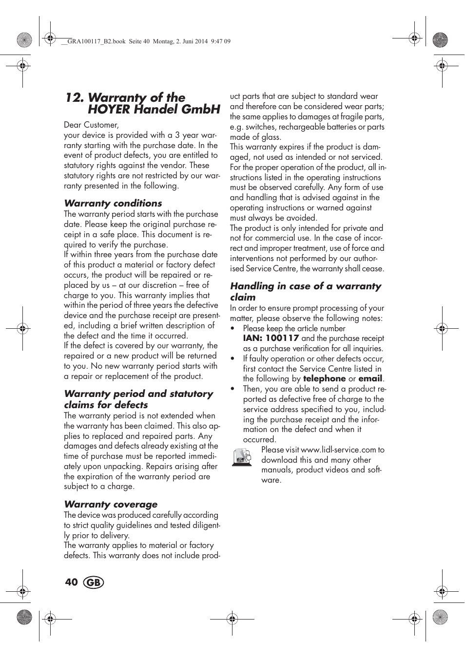 Warranty of the hoyer handel gmbh | Silvercrest SUR 46 B1 User Manual | Page 42 / 46