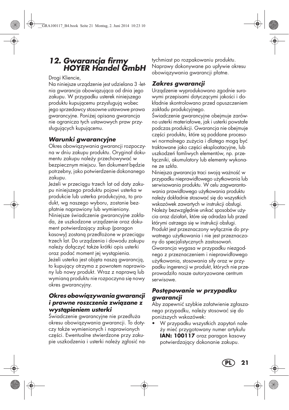 Gwarancja firmy hoyer handel gmbh | Silvercrest SUR 46 B1 User Manual | Page 23 / 78