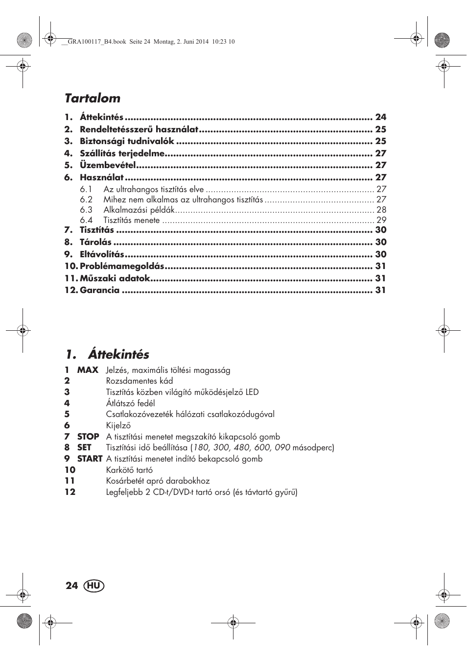 Tartalom, Áttekintés | Silvercrest SUR 46 B1 User Manual | Page 26 / 78
