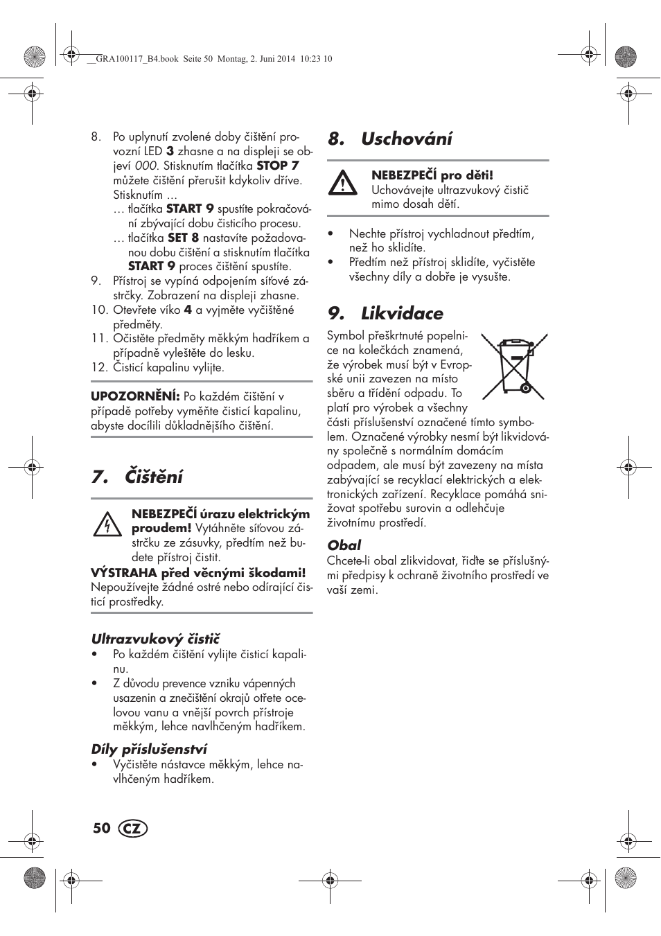 ištní, Uschování, Likvidace | Silvercrest SUR 46 B1 User Manual | Page 52 / 78