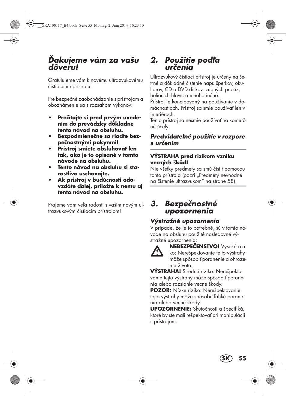 Akujeme vám za vašu dôveru, Použitie poda urenia, Bezpenostné upozornenia | Silvercrest SUR 46 B1 User Manual | Page 57 / 78