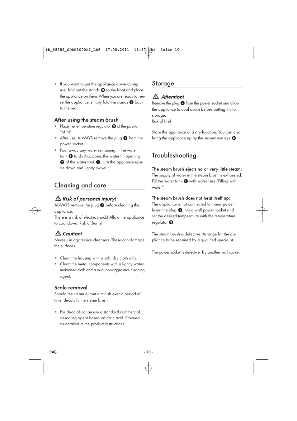 Cleaning and care, Storage, Troubleshooting | Silvercrest SDRB 1000 A1 User Manual | Page 12 / 26