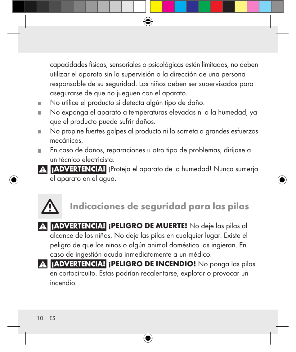 Indicaciones de seguridad para las pilas | Silvercrest Z31284 User Manual | Page 10 / 47