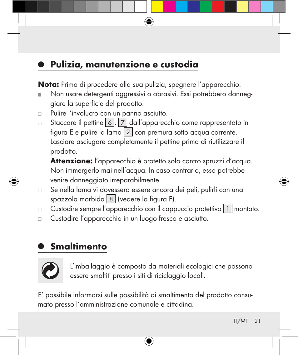 Pulizia, manutenzione e custodia, Smaltimento | Silvercrest Z31284 User Manual | Page 21 / 47