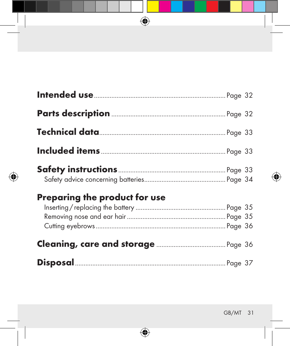 Intended use, Parts description, Technical data | Included items, Safety instructions, Preparing the product for use, Cleaning, care and storage, Disposal | Silvercrest Z31284 User Manual | Page 31 / 47