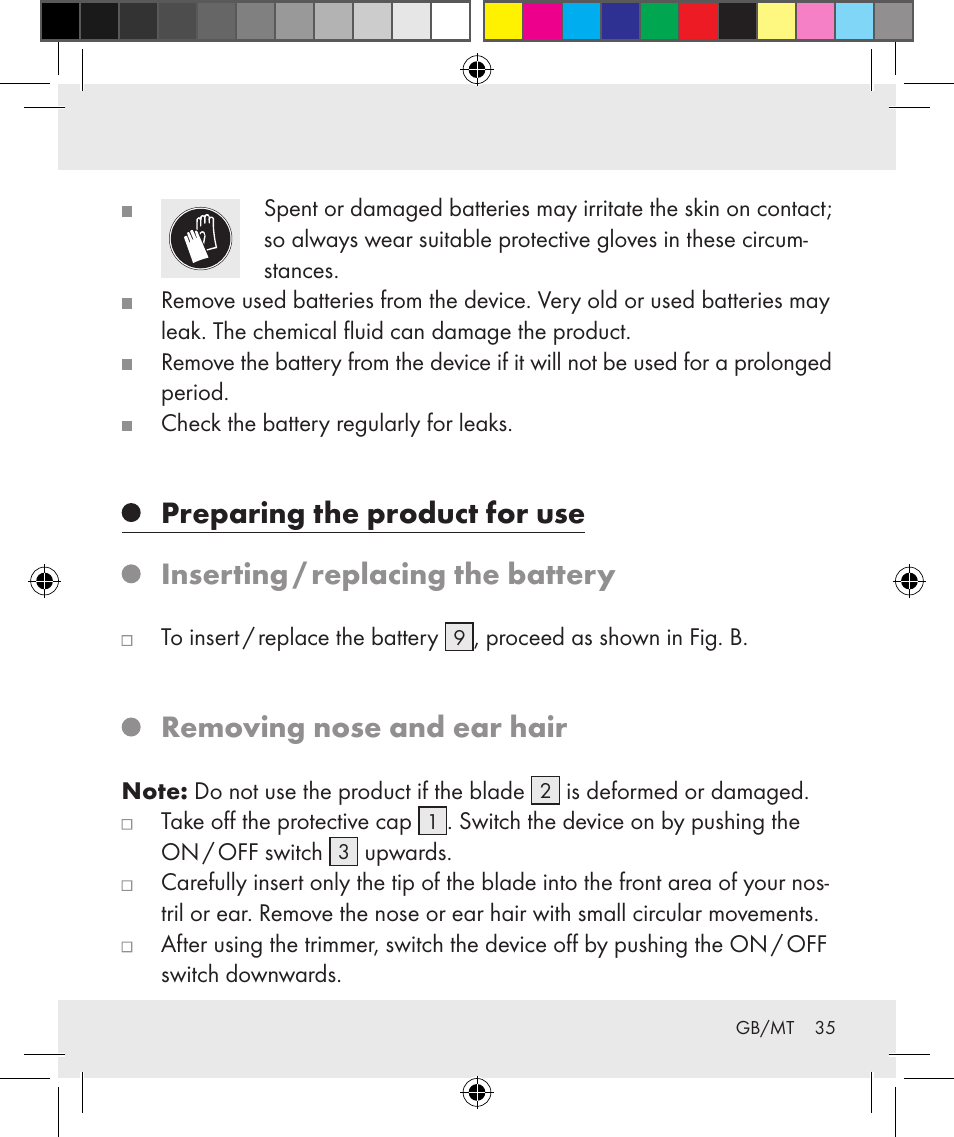 Removing nose and ear hair | Silvercrest Z31284 User Manual | Page 35 / 47