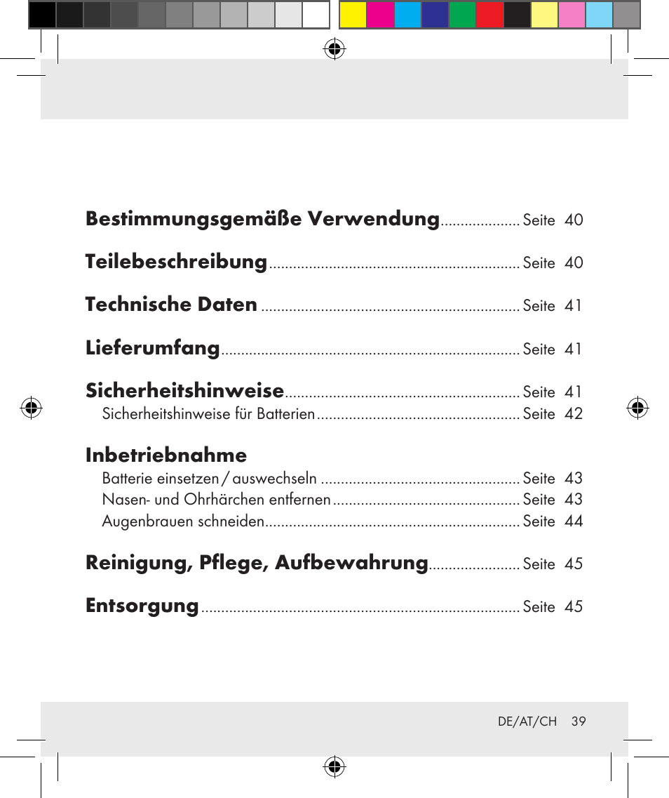 Bestimmungsgemäße verwendung, Teilebeschreibung, Technische daten | Lieferumfang, Sicherheitshinweise, Inbetriebnahme, Reinigung, pflege, aufbewahrung, Entsorgung | Silvercrest Z31284 User Manual | Page 39 / 47