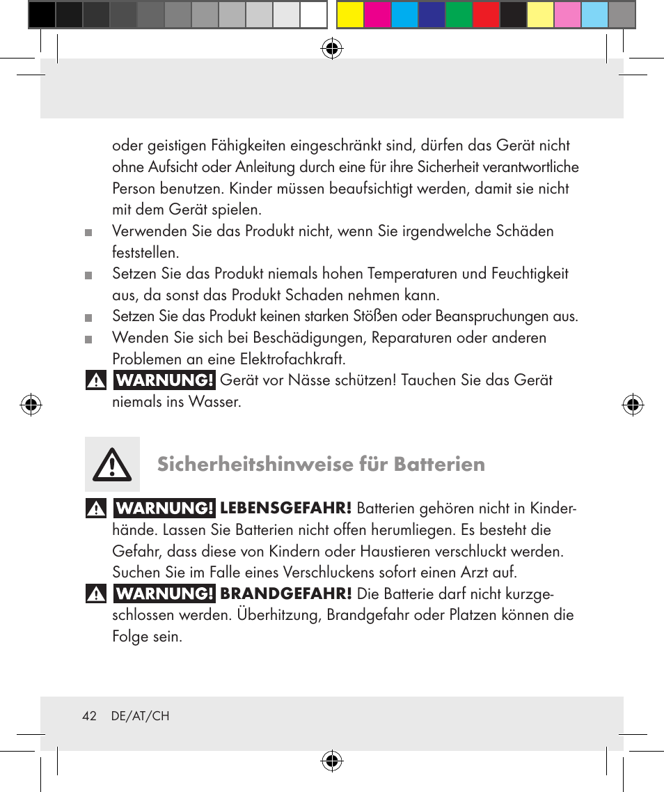 Sicherheitshinweise für batterien | Silvercrest Z31284 User Manual | Page 42 / 47