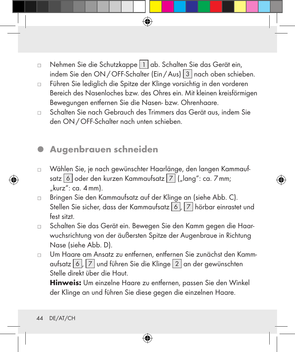 Augenbrauen schneiden | Silvercrest Z31284 User Manual | Page 44 / 47