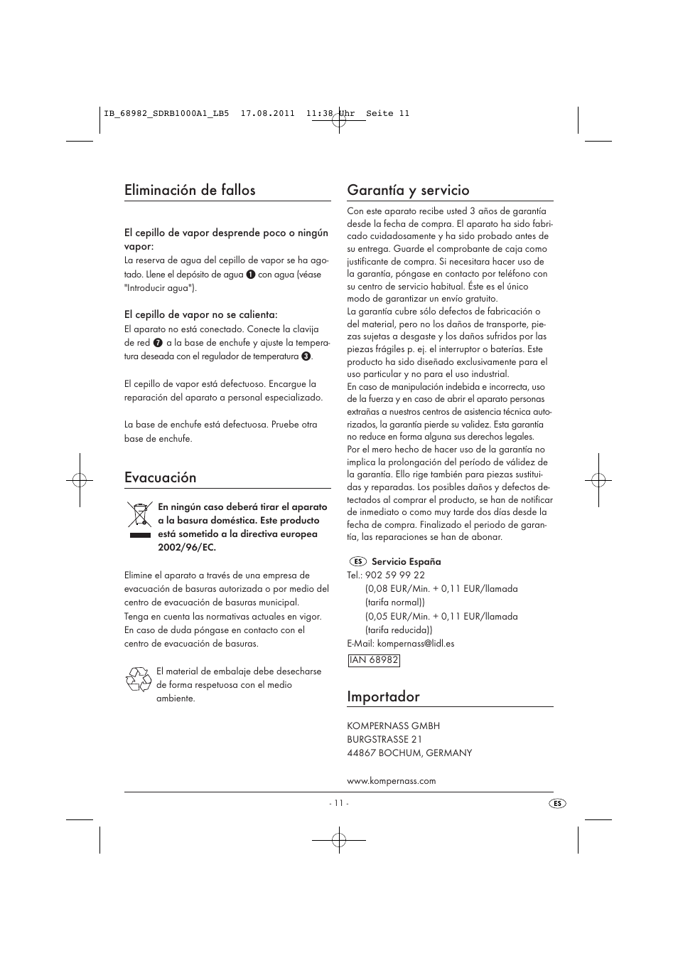 Eliminación de fallos, Evacuación, Garantía y servicio | Importador | Silvercrest SDRB 1000 A1 User Manual | Page 13 / 62
