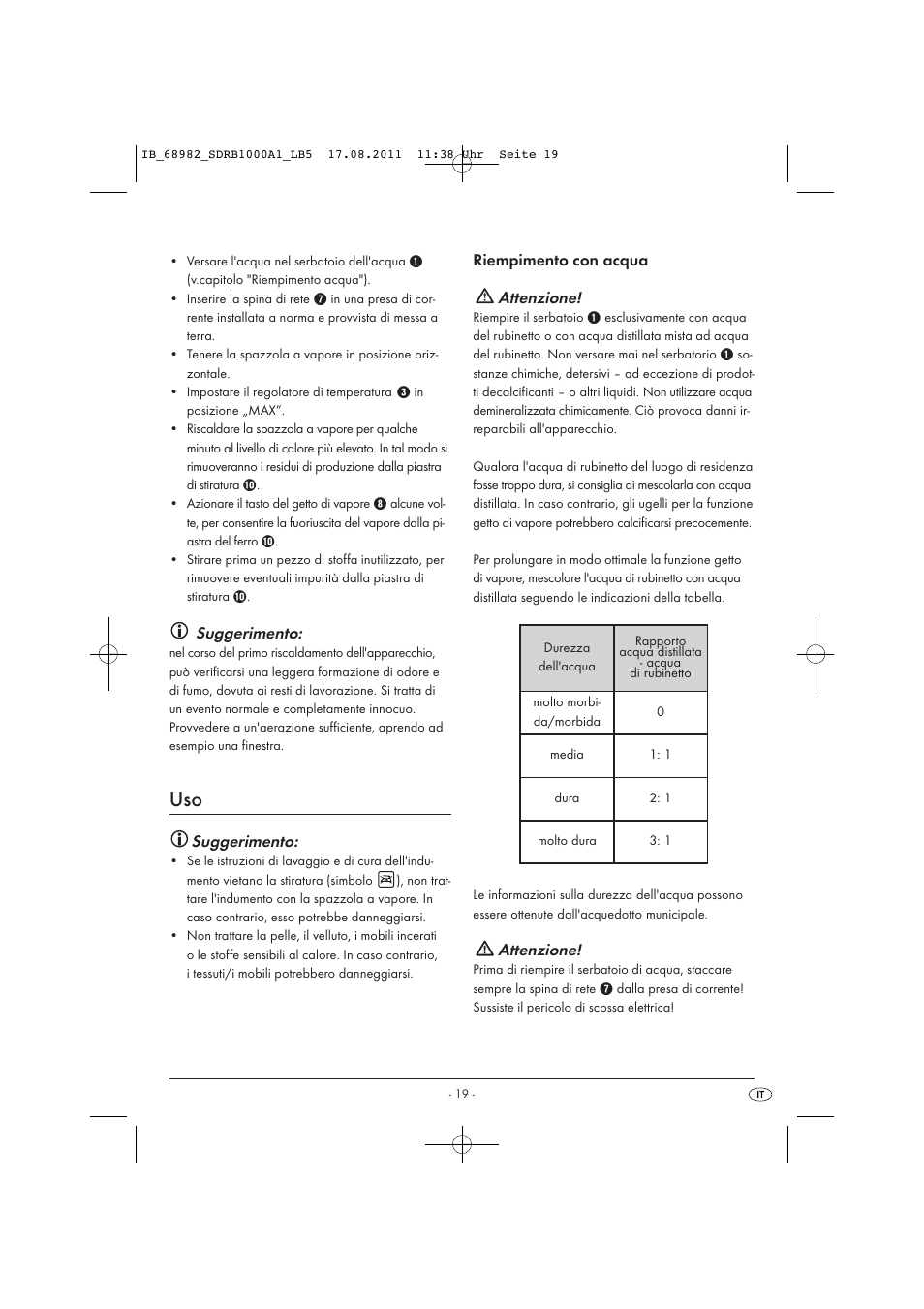 Suggerimento, Riempimento con acqua attenzione, Attenzione | Silvercrest SDRB 1000 A1 User Manual | Page 21 / 62