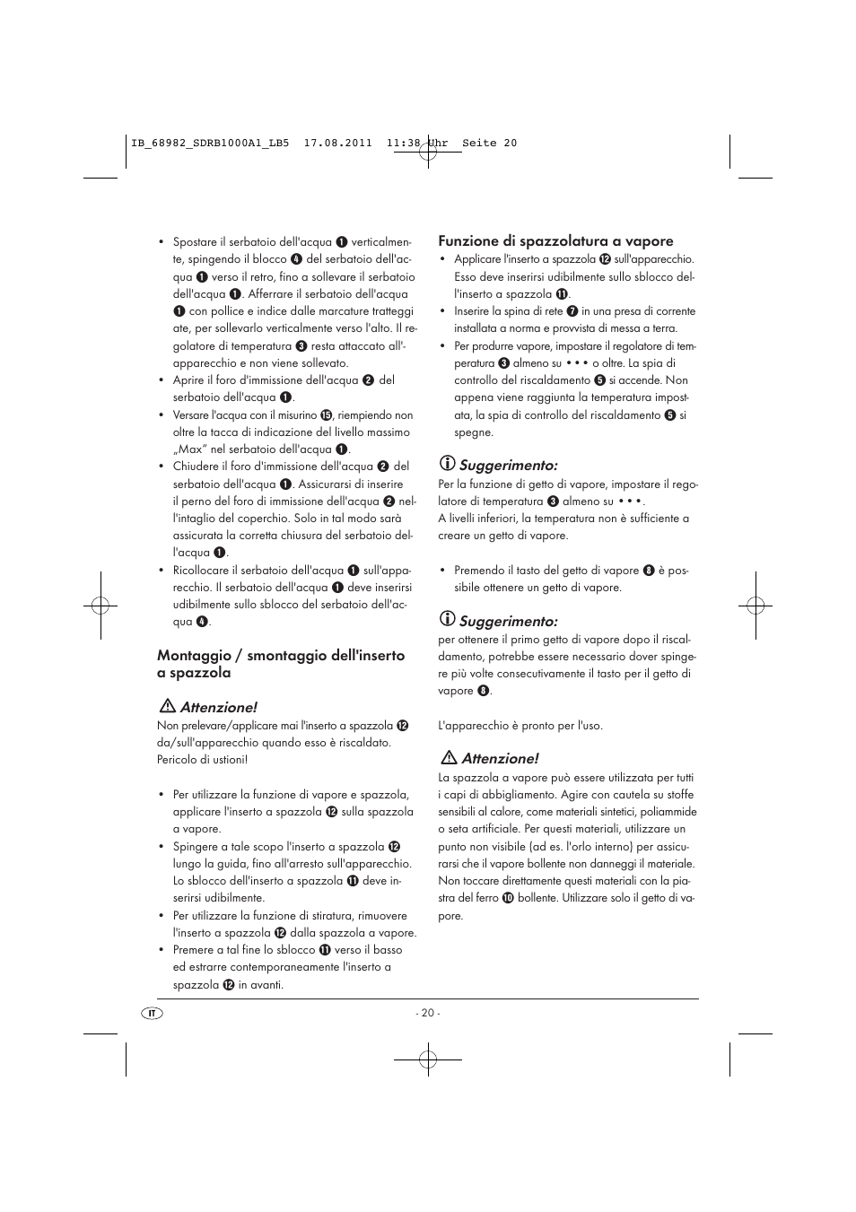 Funzione di spazzolatura a vapore, Suggerimento, Attenzione | Silvercrest SDRB 1000 A1 User Manual | Page 22 / 62