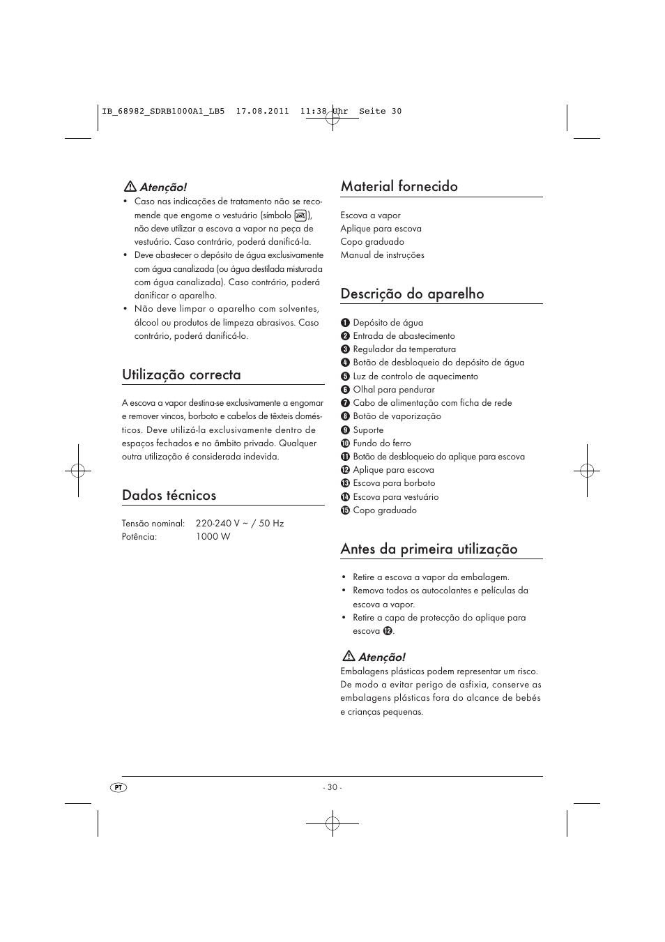 Utilização correcta, Dados técnicos, Material fornecido | Descrição do aparelho, Antes da primeira utilização | Silvercrest SDRB 1000 A1 User Manual | Page 32 / 62